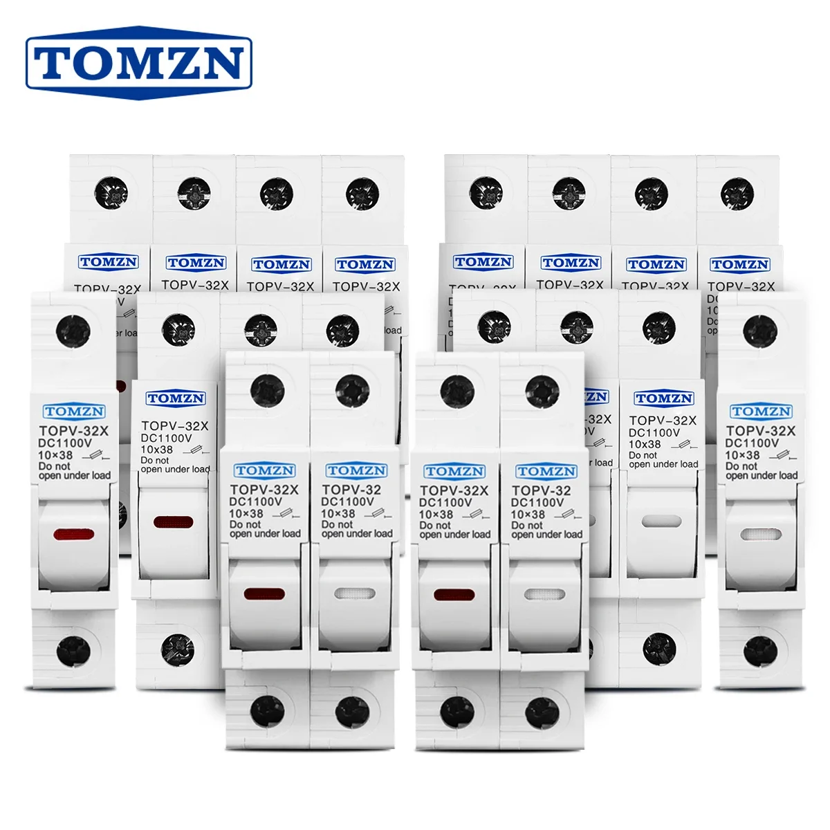 TOMZN TOPV-32X Solar PV Fuse Holder with LED 1000V DC for 10×38mm String Fuses – DIN Rail Mount