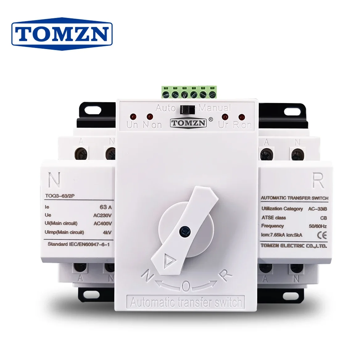 TOMZN TOQ3-2P/63 2P 63A 230V MCB Type Dual Power Automatic Transfer Switch (ATS) 2 Input 2 Output